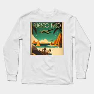 Puerto Rico Vintage Travel Art Poster Long Sleeve T-Shirt